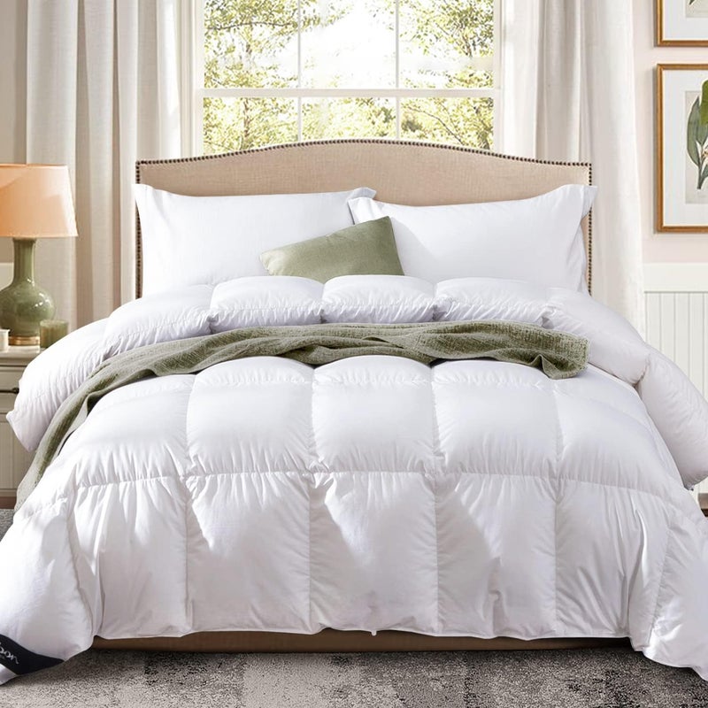Globon Queen Size Down Comforter - All Season Duvet Insert with Medium Warmth, Soft and Noiseless Cover,8 Corner Tabs,Machine Washable - White - Image 1